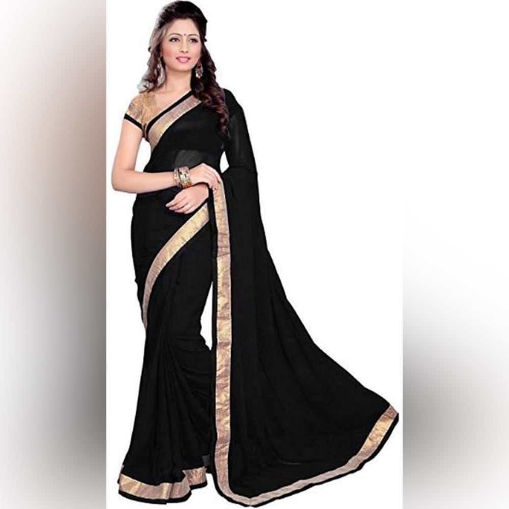Ladies Woman’s Black and Gold sequence Saree